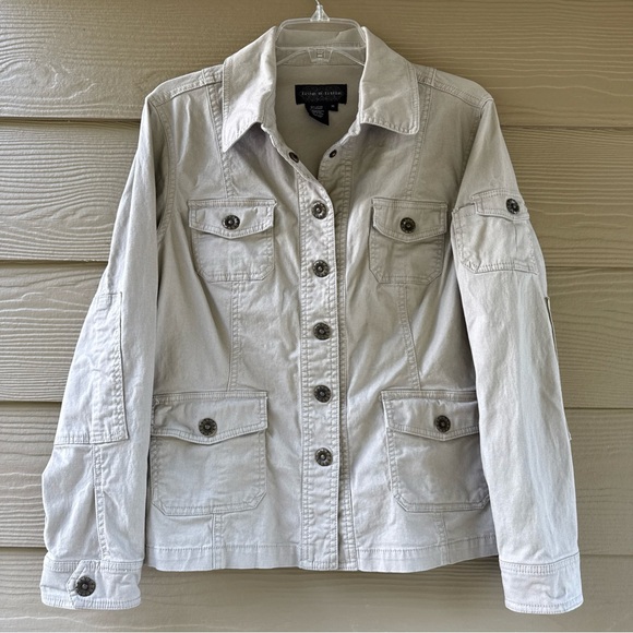 Live a Little Women's Long Sleeve Tan Cotton Stretch Utility Jacket Size M - Picture 1 of 9